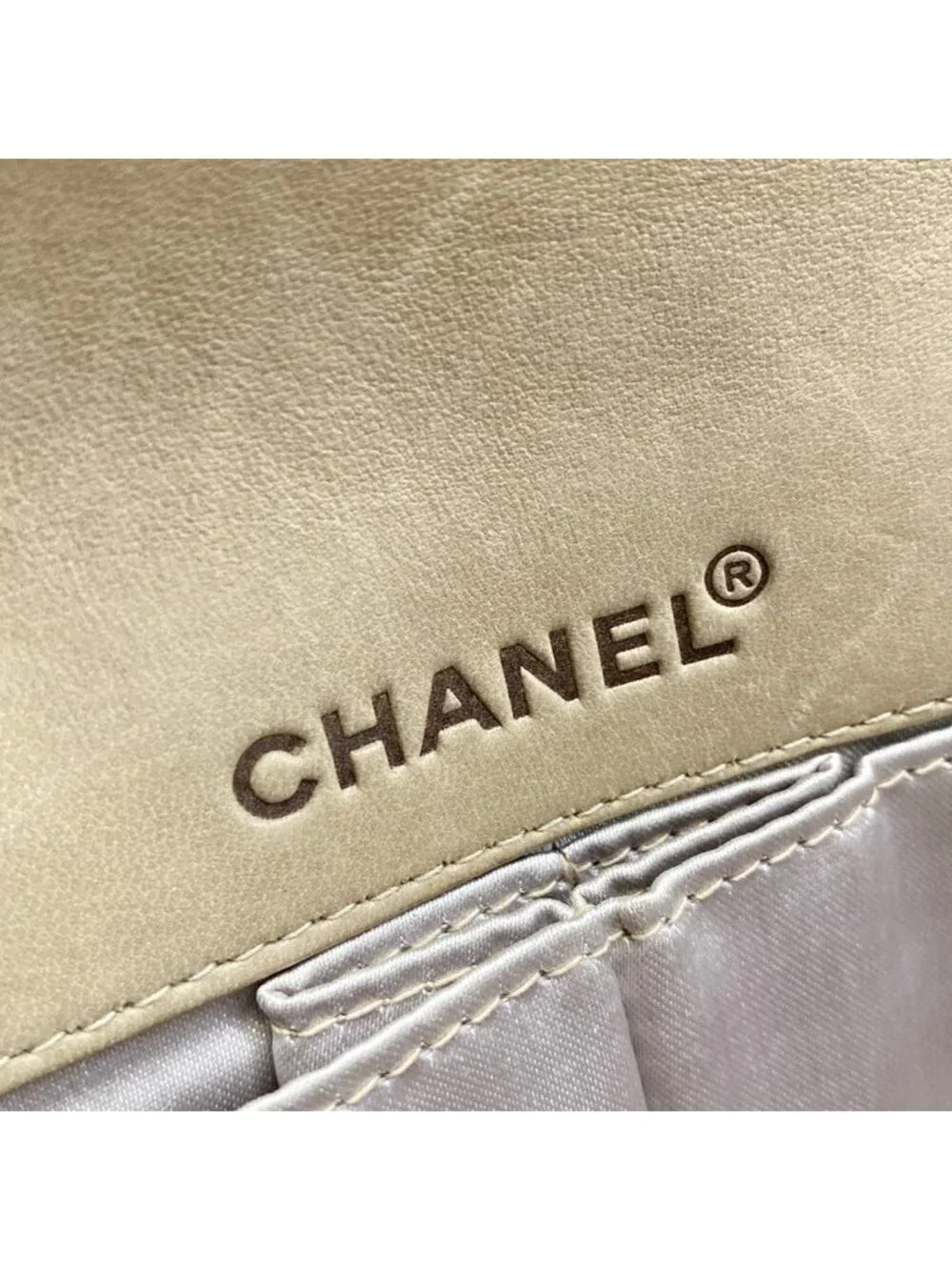 Chanel Shoulder Bag New Travel Line Choco Bar Stitch Beige Chain Silver Leather